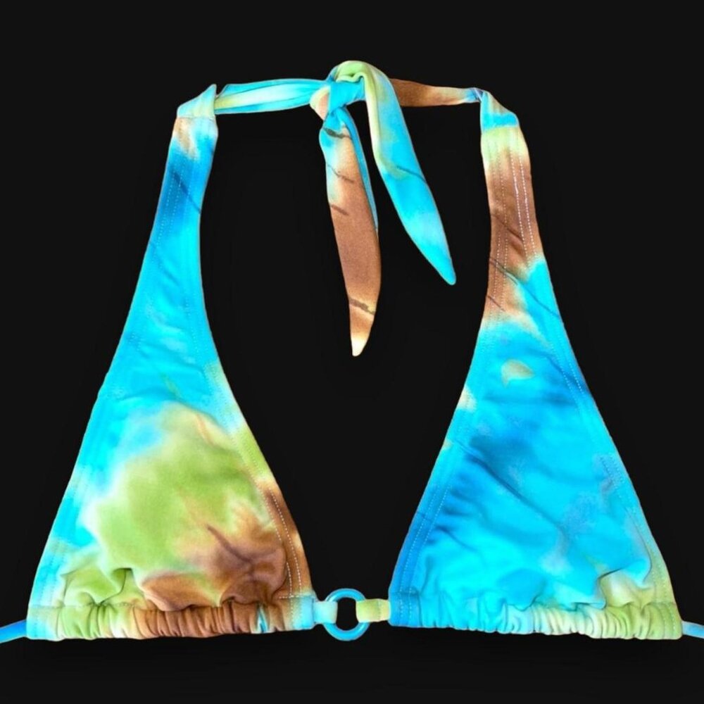 XS Blue Tie-Dye Bikini Top O-Ring Charm Coquette Preppy